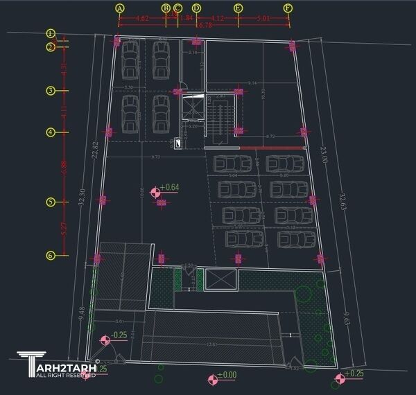 پلان اندازه گذاری طبقه همکف